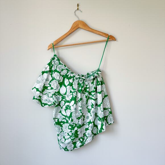 J. Crew Smocked One-Shoulder Top in Kelly Floral Green S - Picture 3 of 8